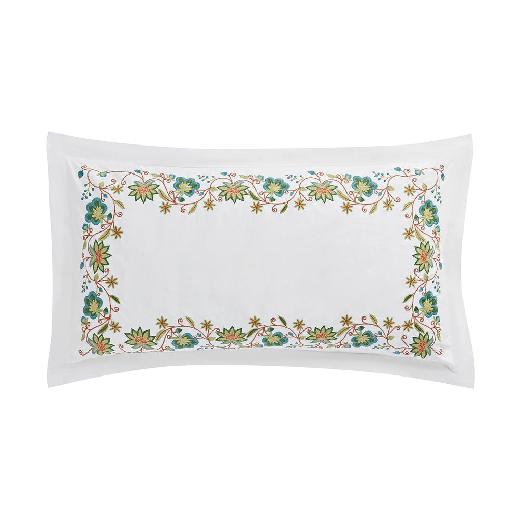 Flora & Fauna White Jacobean Floral Embroidered 300 Thread Count Cotton Percale King Size Oxford Pillowcases - Pair