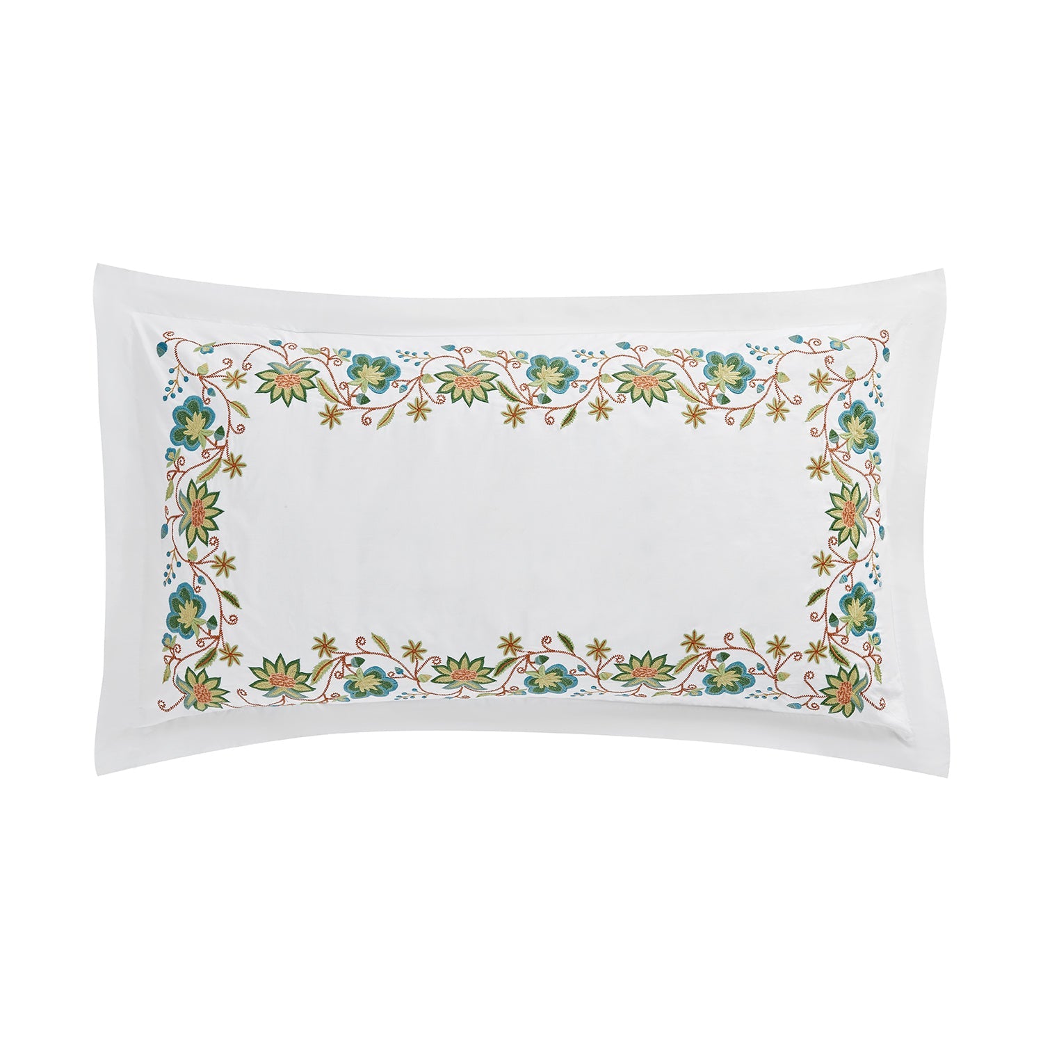 Flora & Fauna White Jacobean Floral Embroidered 300 Thread Count Cotton Percale King Size Oxford Pillowcases - Pair