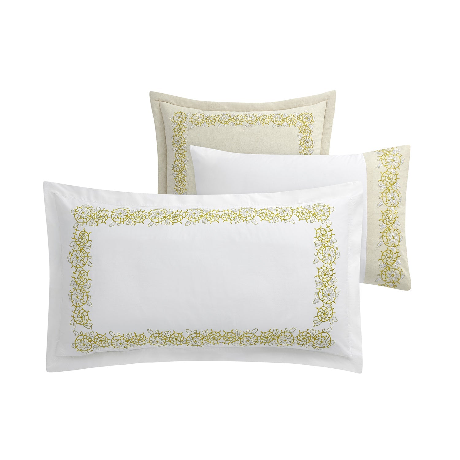 Jasmina White Floral Embroidered 300 Thread Count Cotton Percale King Size Oxford Pillowcases - Pair