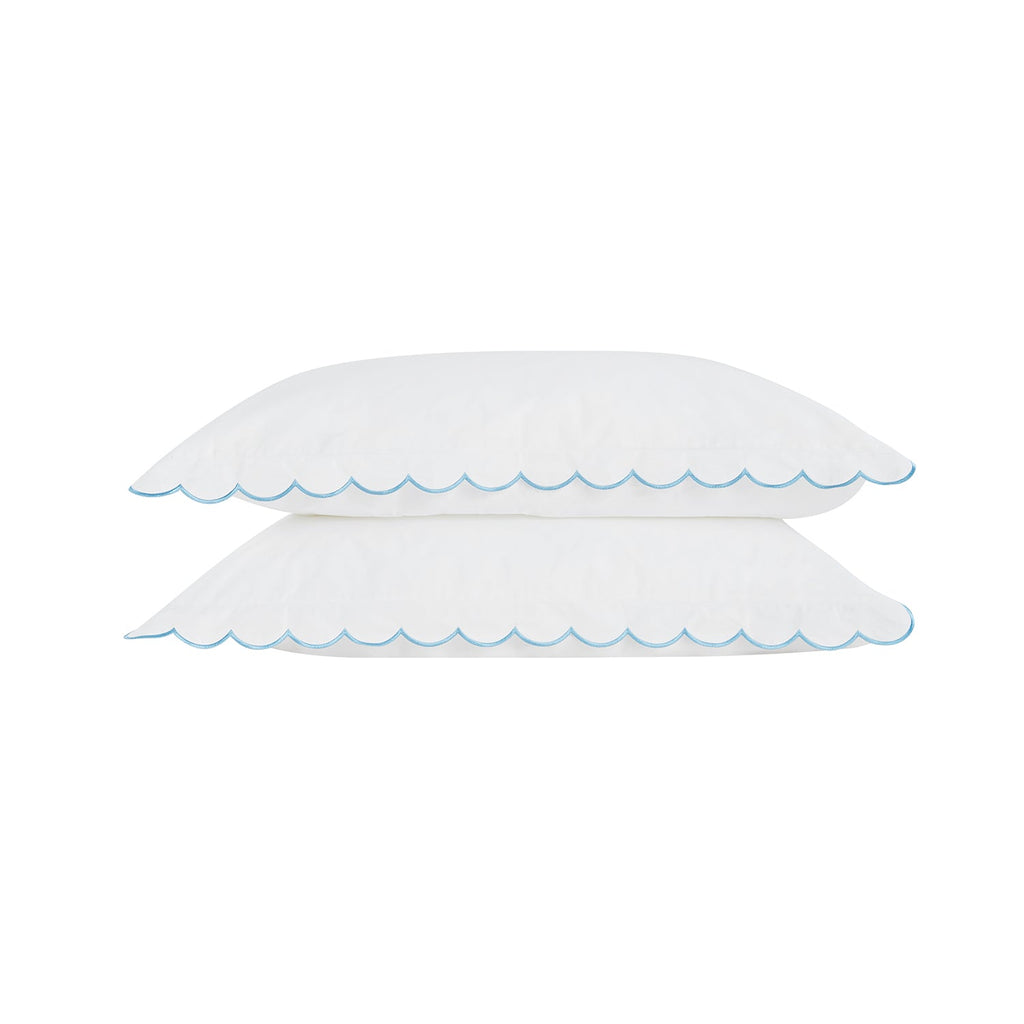 Margot Bluebell Blue Embroidered Scallop 300 Thread Count Cotton Percale Pillowcases - Pair