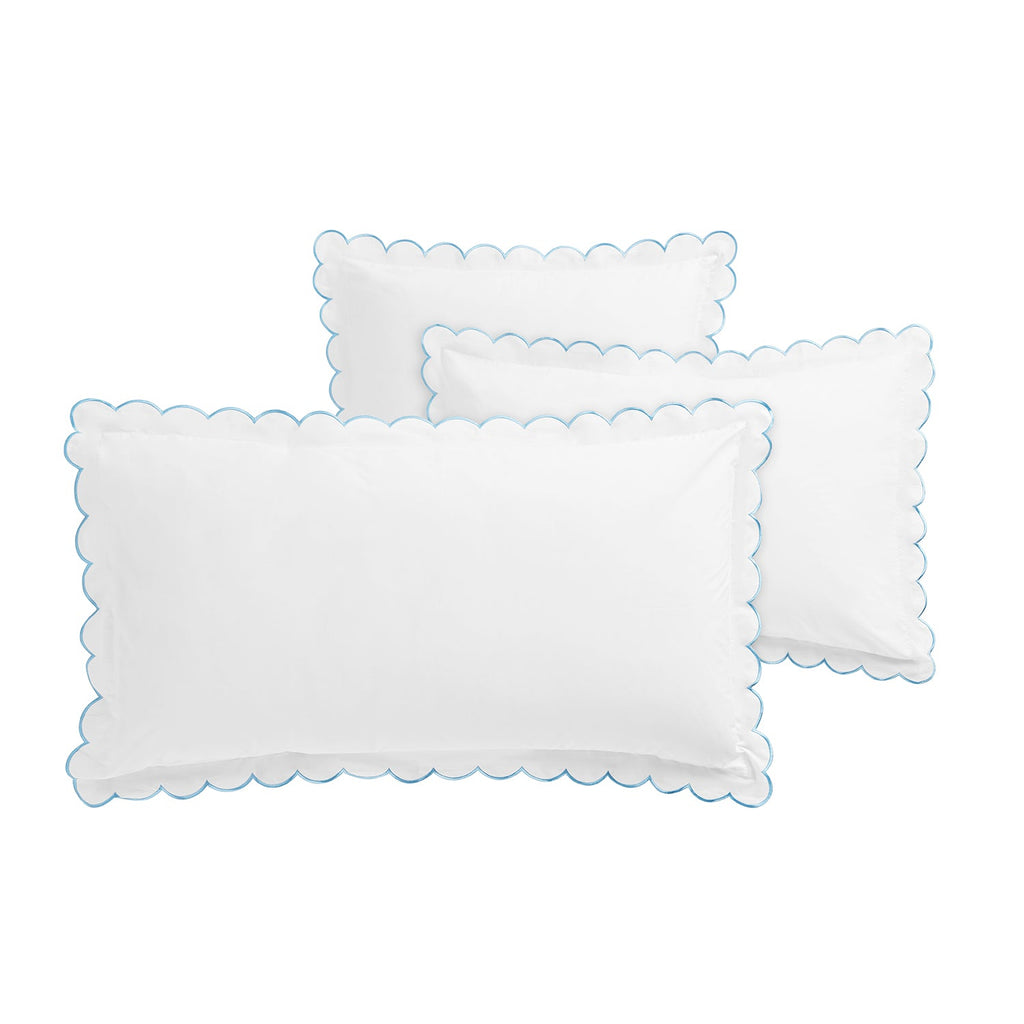 Margot Bluebell Blue Embroidered Scallop 300 Thread Count Cotton Percale Pillowcases - Pair