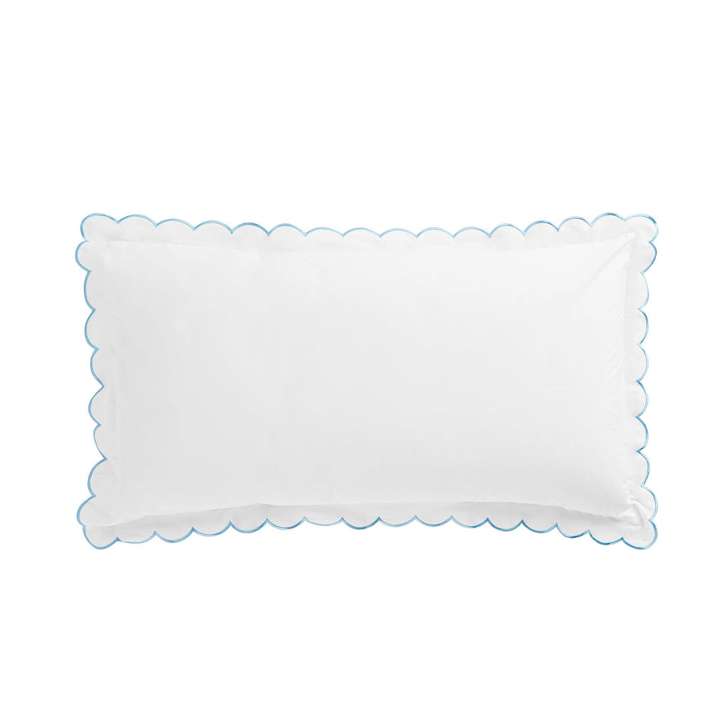 Margot Bluebell Blue Embroidered Scallop 300 Thread Count Cotton Percale Pillowcases - Pair