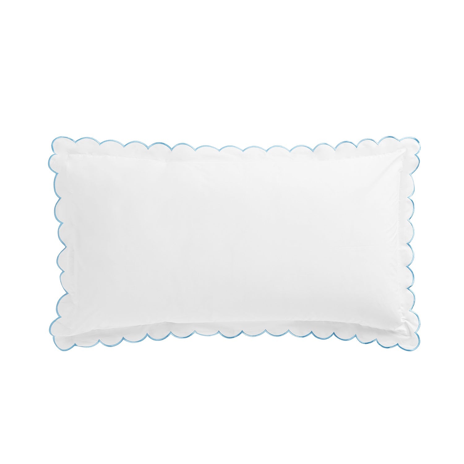 Margot Bluebell Blue Embroidered Scallop 300 Thread Count Cotton Percale Pillowcases - Pair