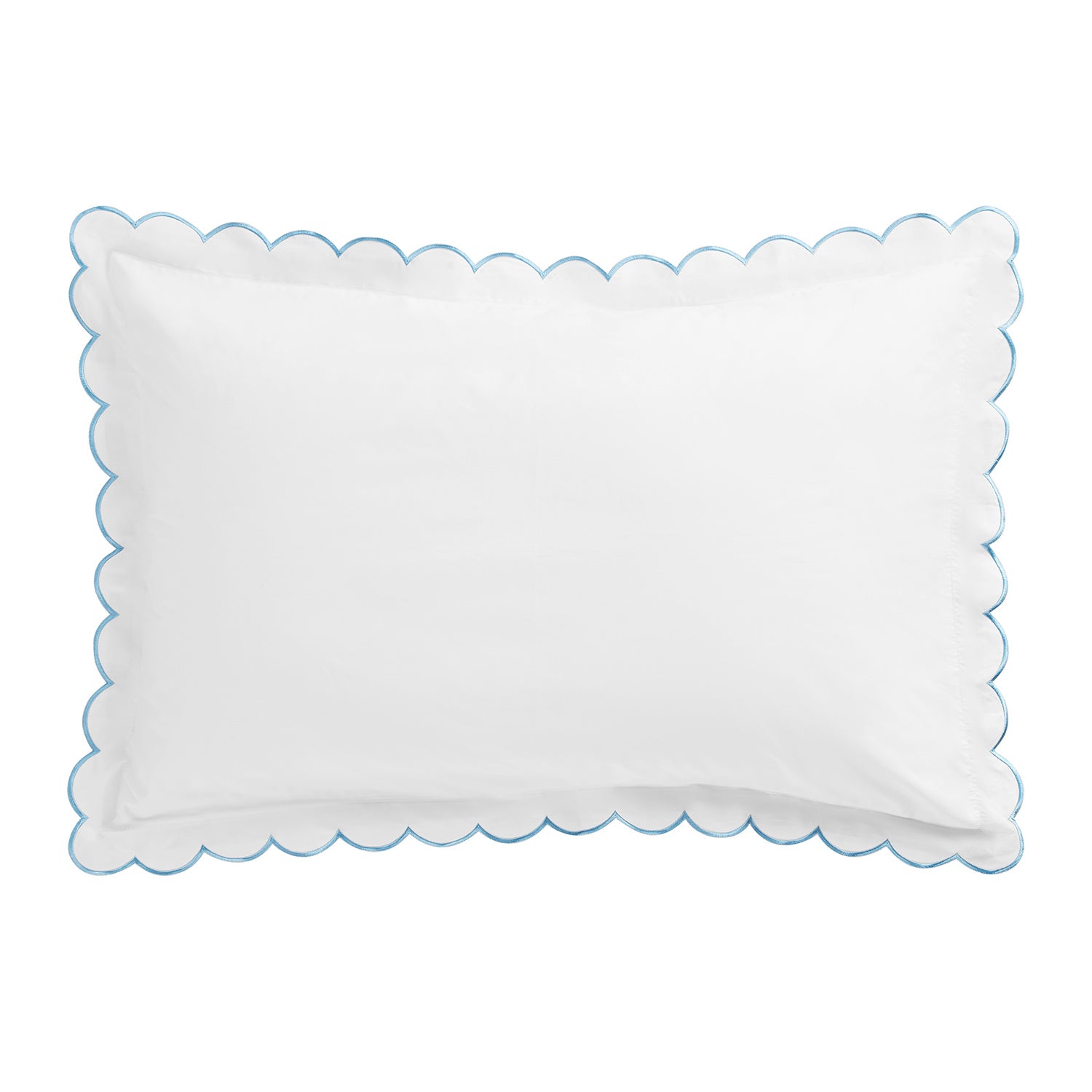 Margot Bluebell Blue Embroidered Scallop 300 Thread Count Cotton Percale Pillowcases - Pair