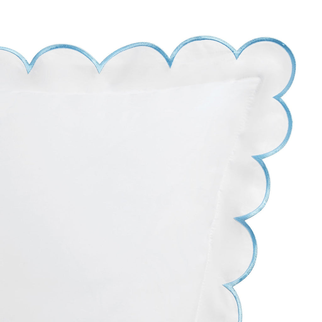 Margot Bluebell Blue Embroidered Scallop 300 Thread Count Cotton Percale Pillowcases - Pair