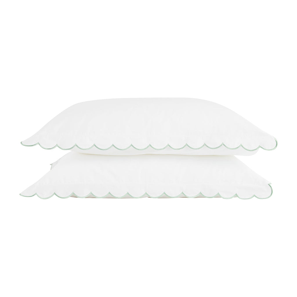 Margot Pistachio Green Embroidered Scallop 300 Thread Count Cotton Percale Pillowcases - Pair