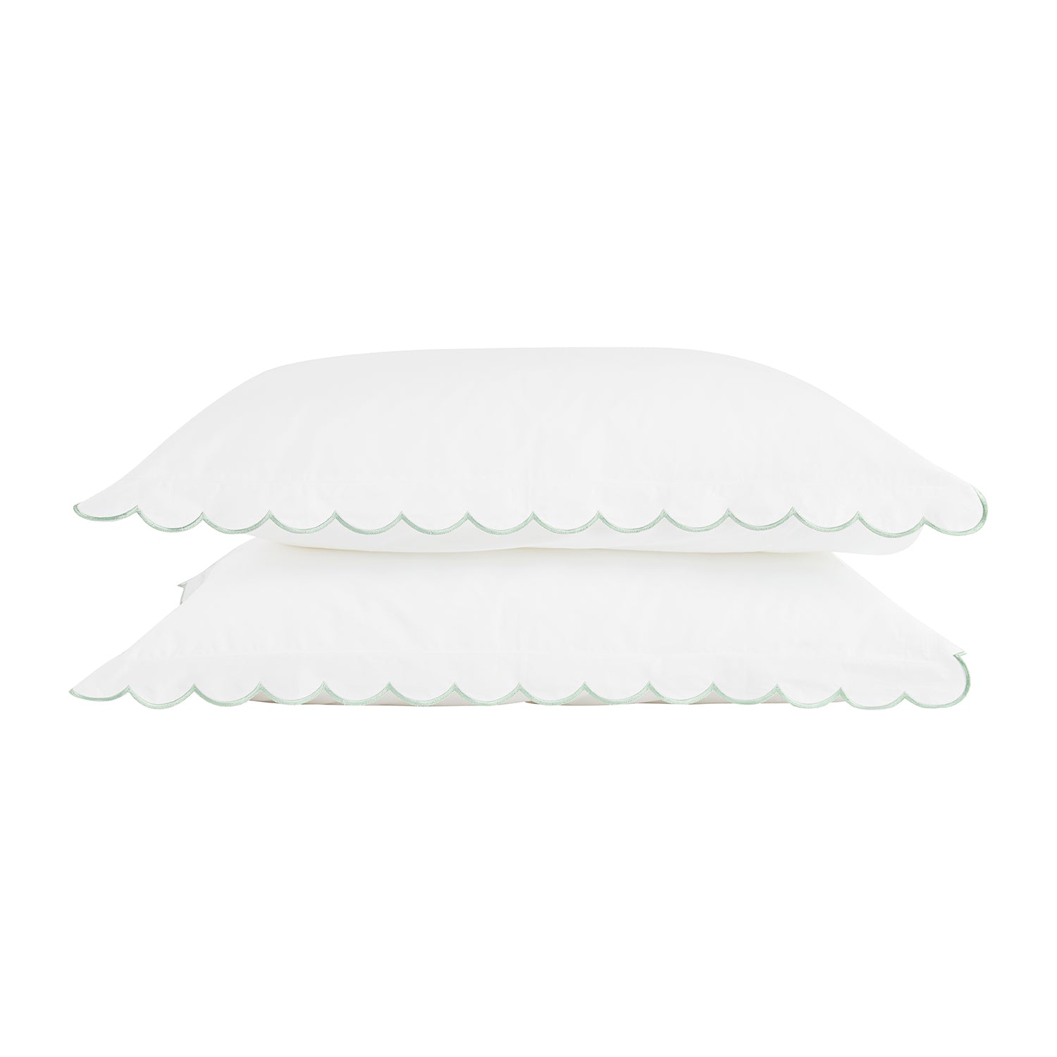 Margot Pistachio Green Embroidered Scallop 300 Thread Count Cotton Percale Pillowcases - Pair