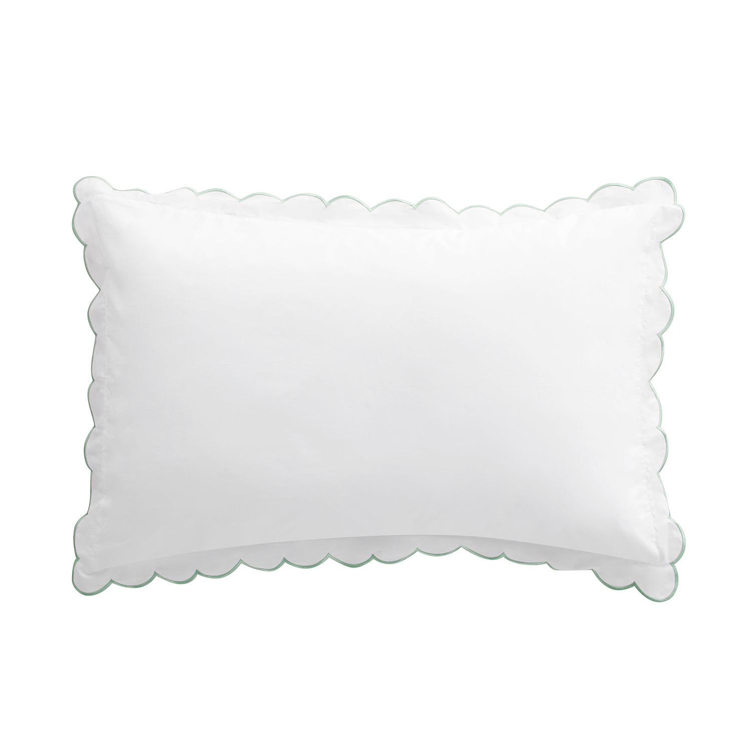 Margot Pistachio Green Embroidered Scallop 300 Thread Count Cotton Percale Pillowcases - Pair
