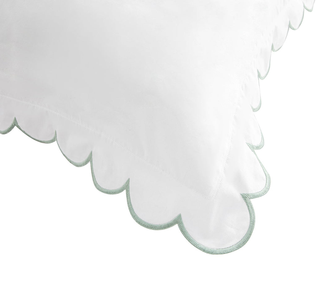 Margot Pistachio Green Embroidered Scallop 300 Thread Count Cotton Percale Pillowcases - Pair