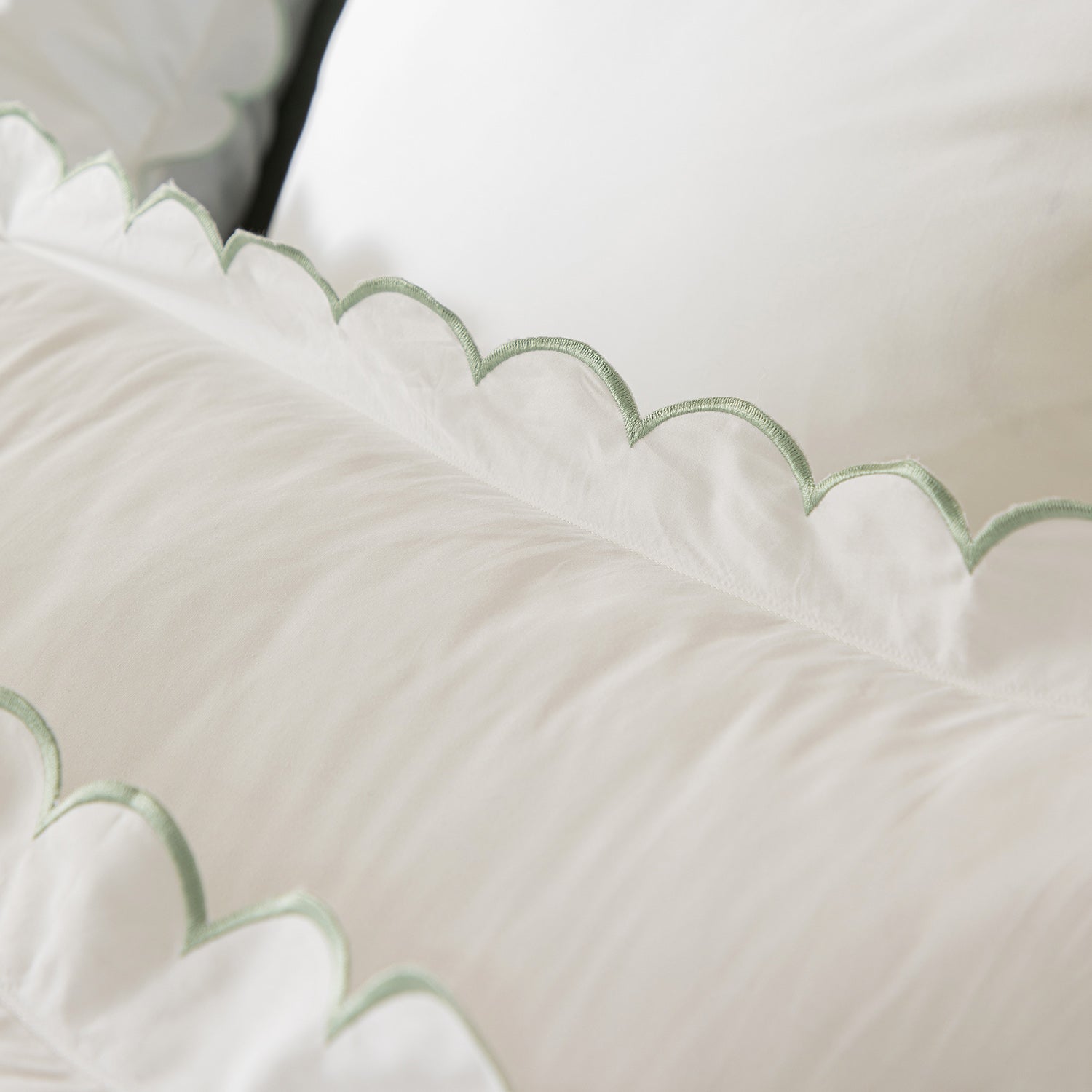 Margot Pistachio Green Embroidered Scallop 300 Thread Count Cotton Percale Pillowcases - Pair