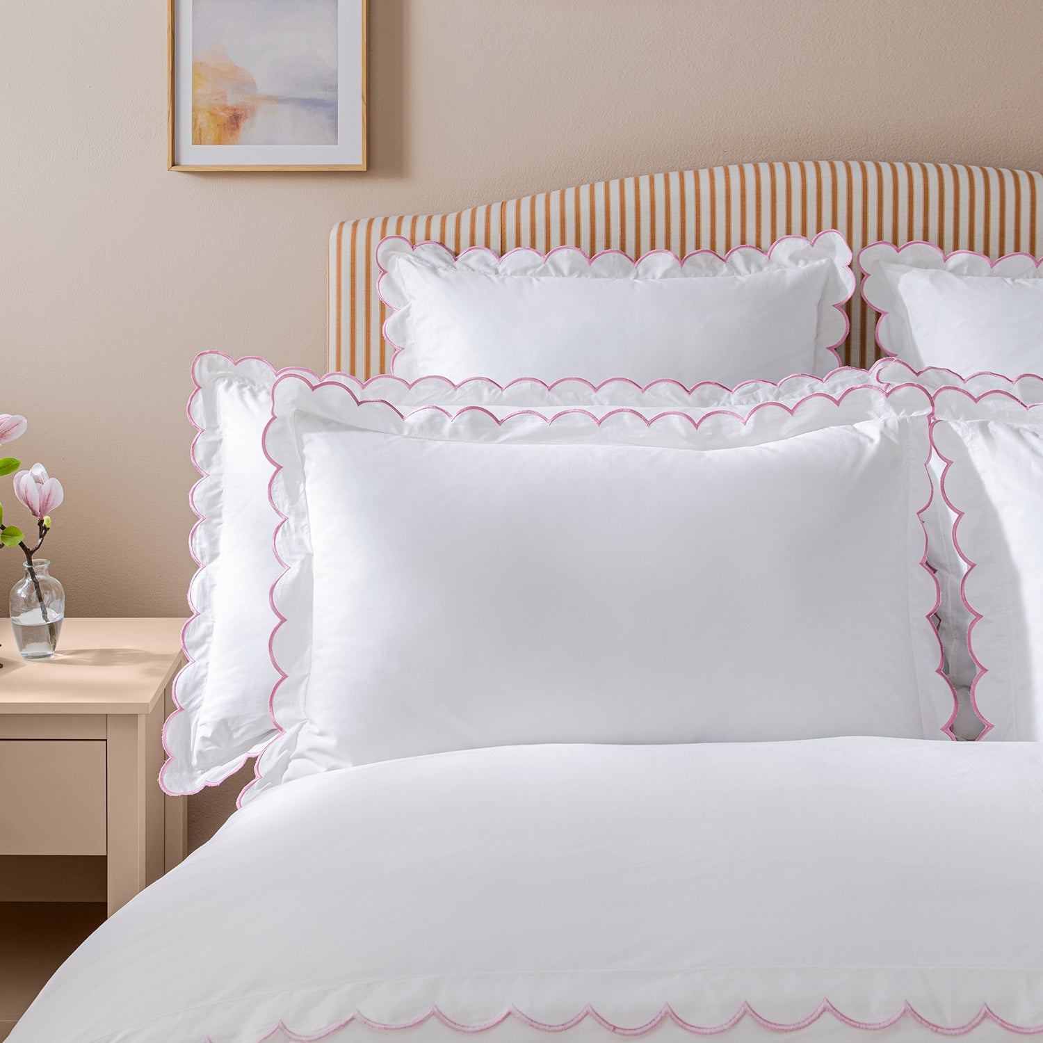 Margot Rose Pink Embroidered Scallop 300 Thread Count Cotton Percale Pillowcases - Pair