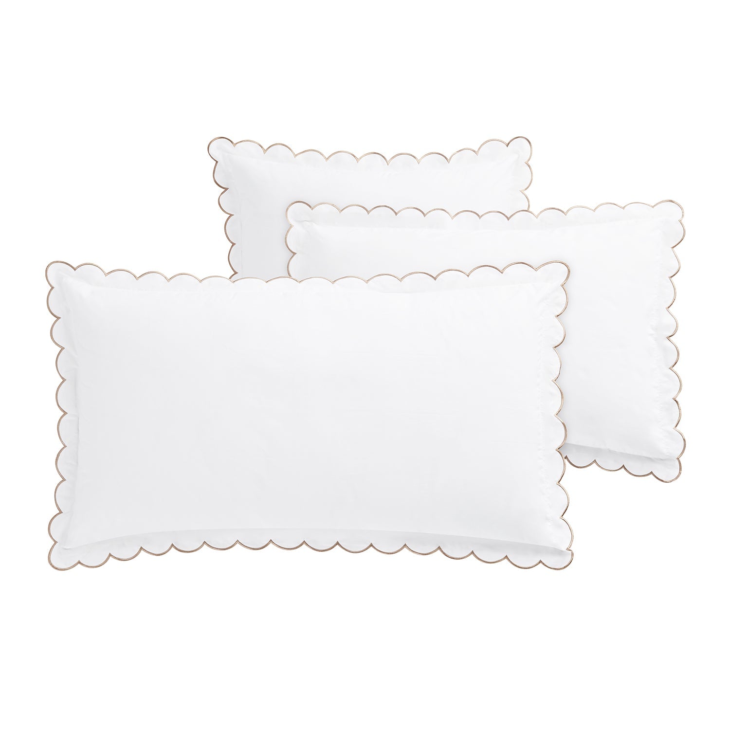 Margot Taupe Embroidered Scallop 300 Thread Count Cotton Percale Pillowcases - Pair