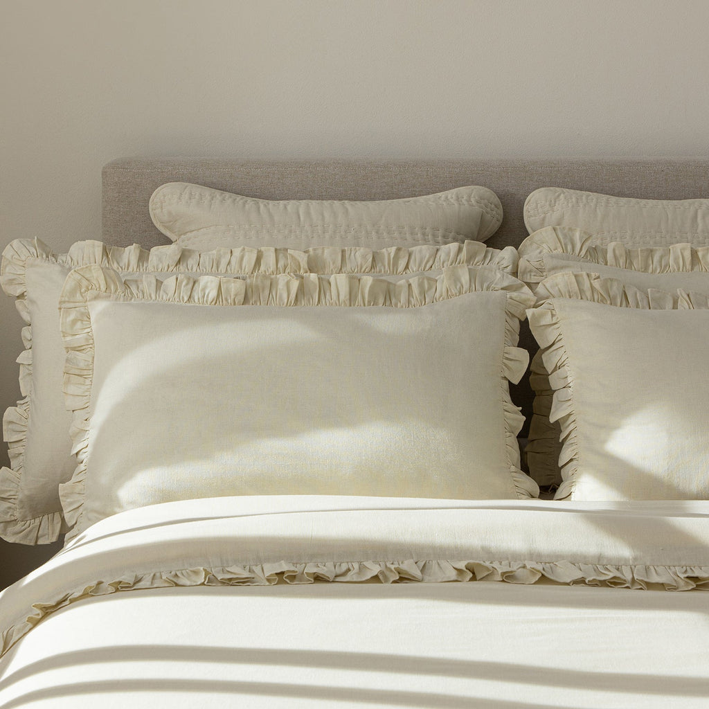 Matilda Cream Ruffle Linen Blend Pillowcases - Pair