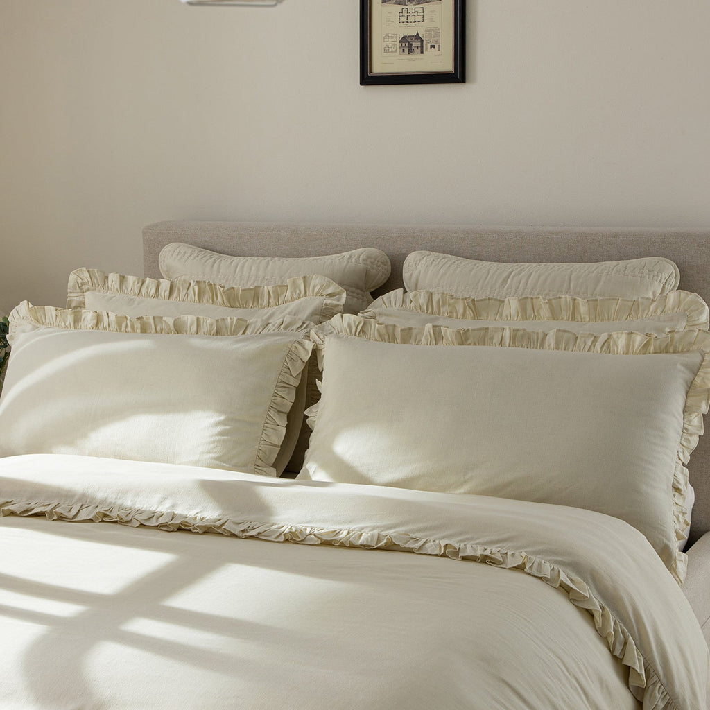 Matilda Cream Ruffle Linen Blend Pillowcases - Pair