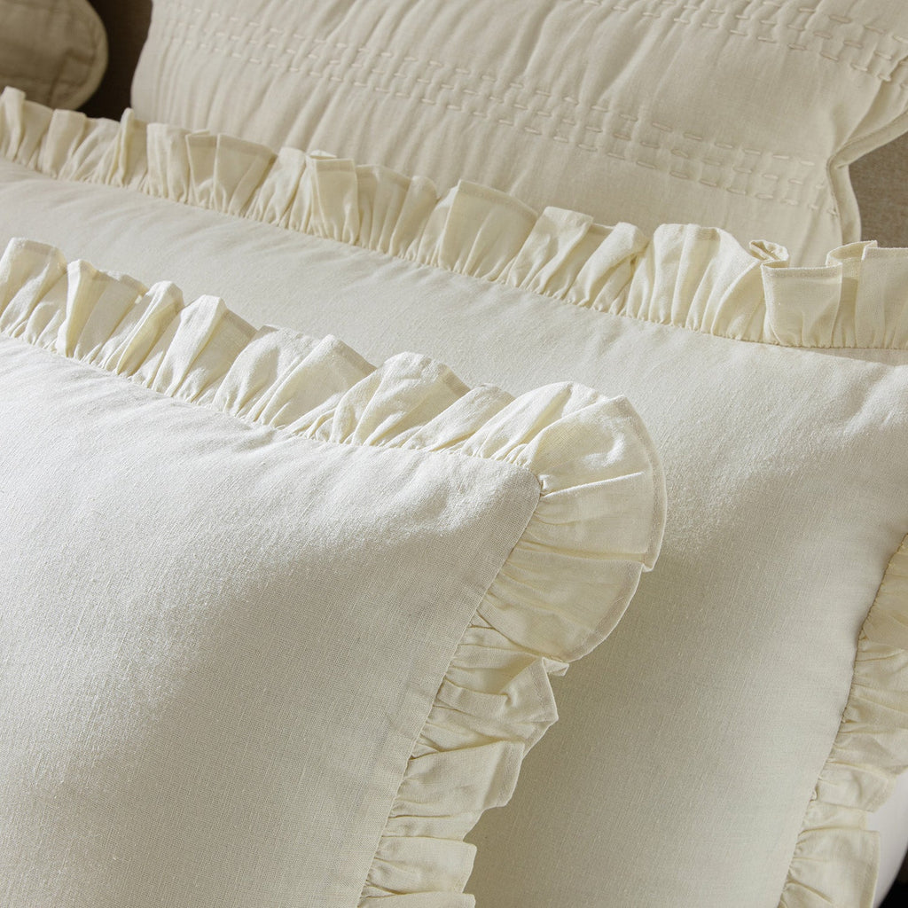Matilda Cream Ruffle Linen Blend Pillowcases - Pair