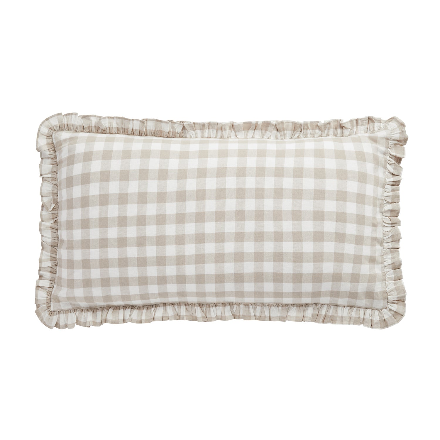 Matilda Beige Gingham Ruffle Linen Blend Pillowcases - Pair