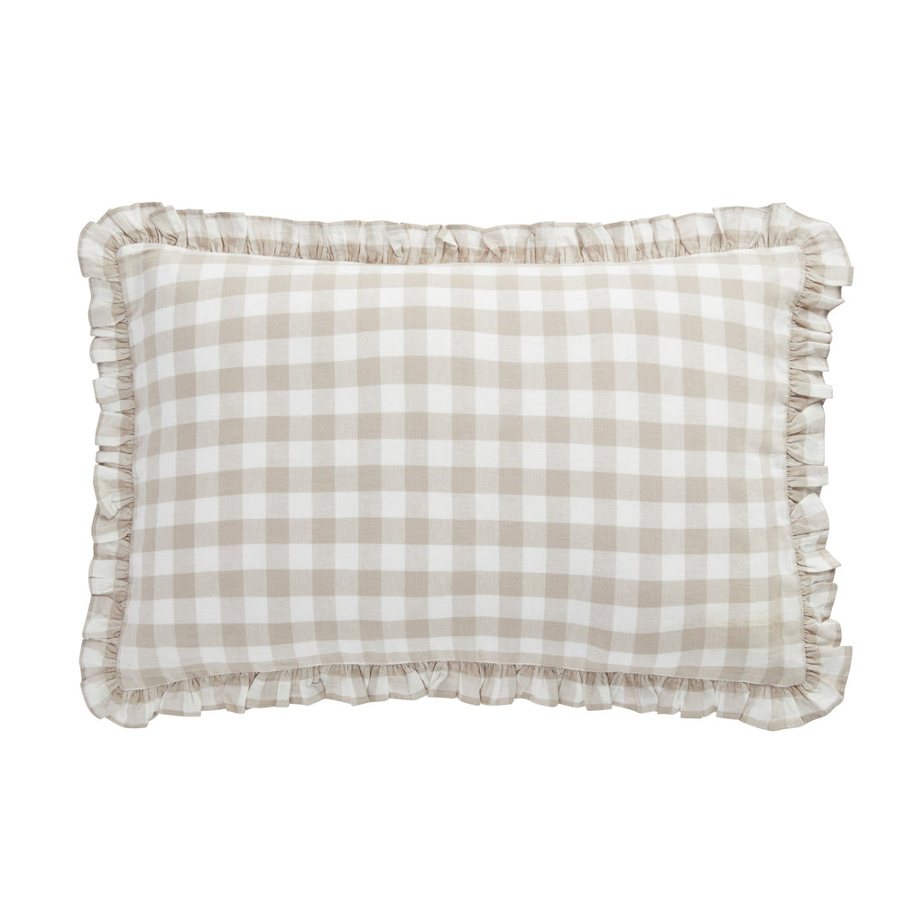 Matilda Beige Gingham Ruffle Linen Blend Pillowcases - Pair