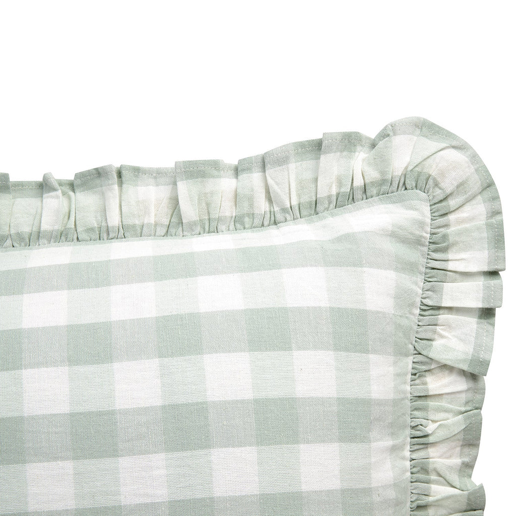 Matilda Sage Green Gingham Ruffle Linen Blend Pillowcases - Pair