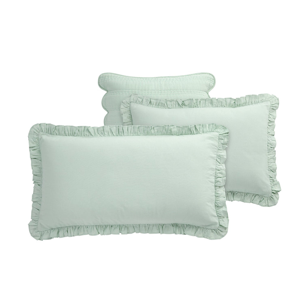 Matilda Seafoam Green Ruffle Linen Blend Pillowcases - Pair