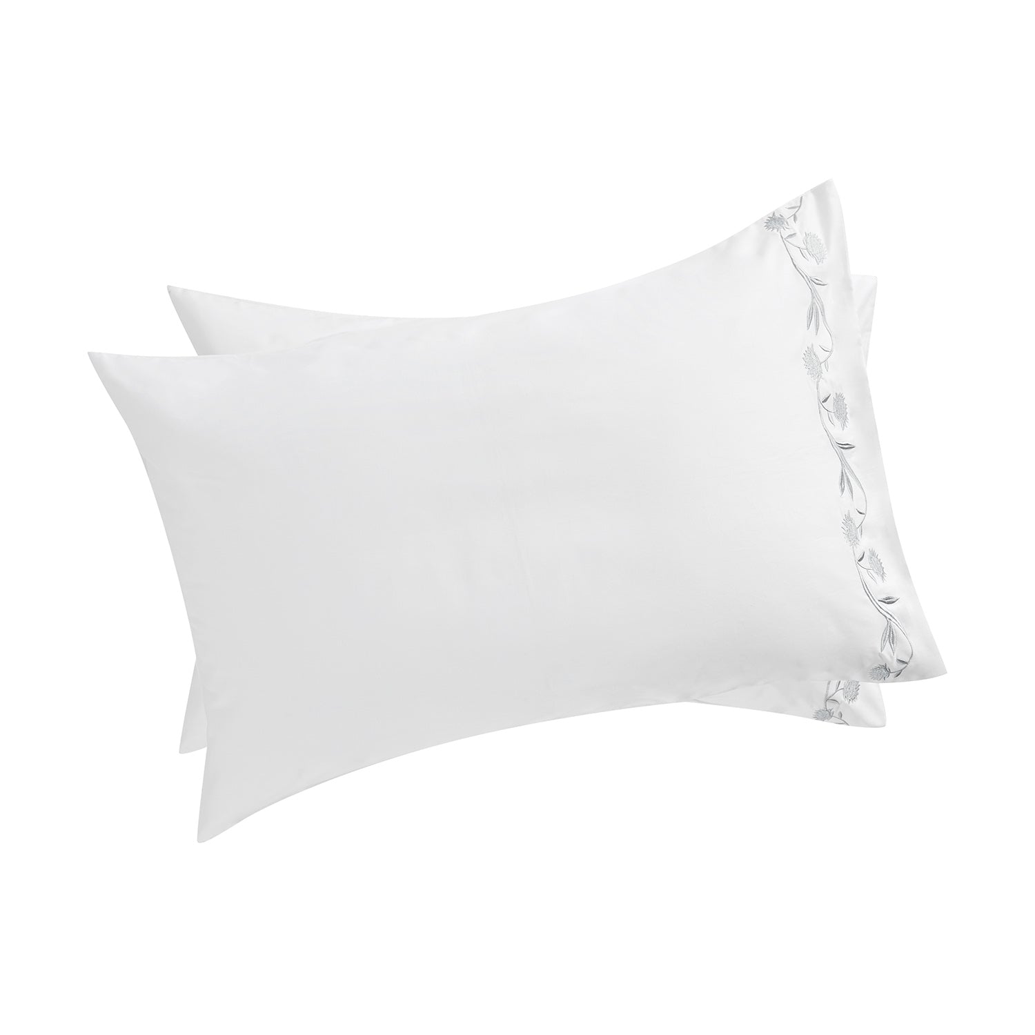 Adeline Moonshine Grey Floral Embroidered 600 Thread Count Cotton Sateen Regular Pillowcases - Pair