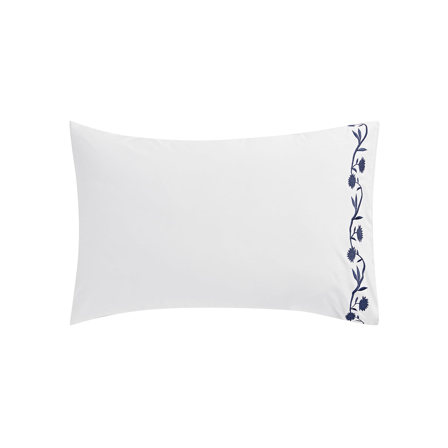 Adeline Midnight Blue Floral Embroidered 600 Thread Count Cotton Sateen Regular Pillowcases - Pair