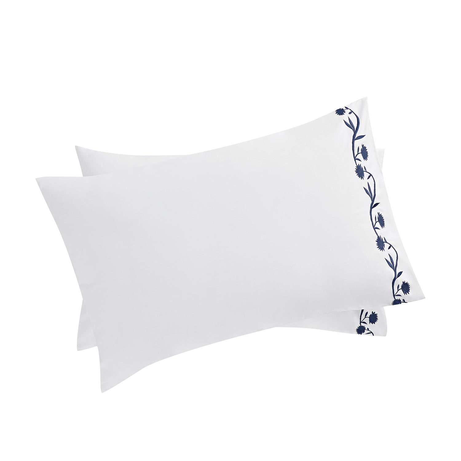 Adeline Midnight Blue Floral Embroidered 600 Thread Count Cotton Sateen Regular Pillowcases - Pair
