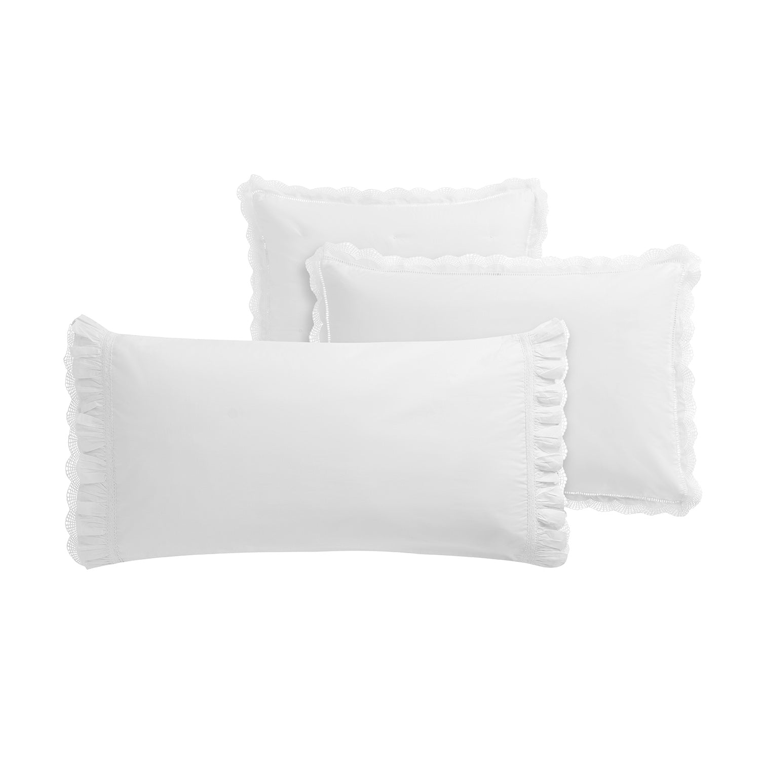 Castillo White Lace 300 Thread Count Cotton Percale Regular Pillowcases - Pair