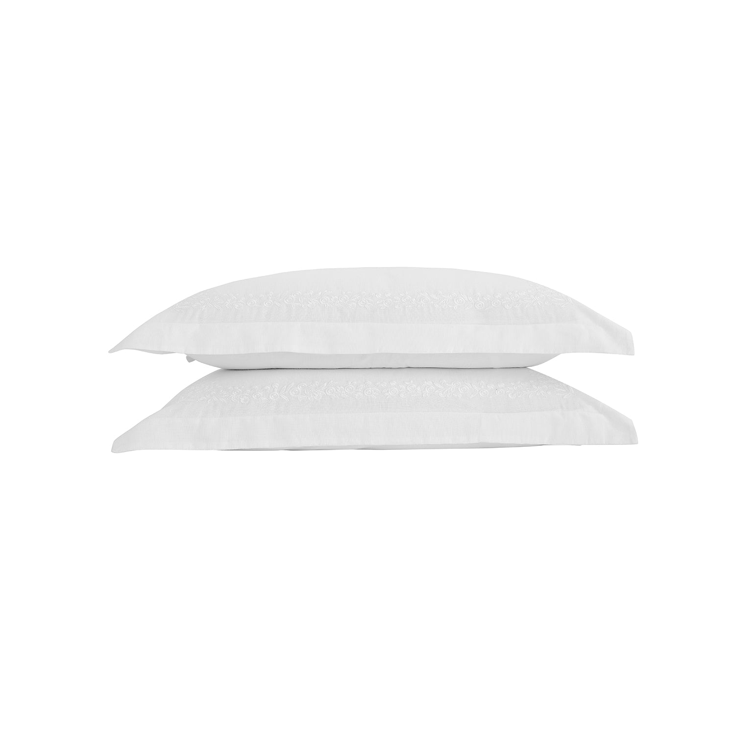 Esmeralda White Floral Embroidered Linen Blend Regular Oxford Pillowcases - Pair