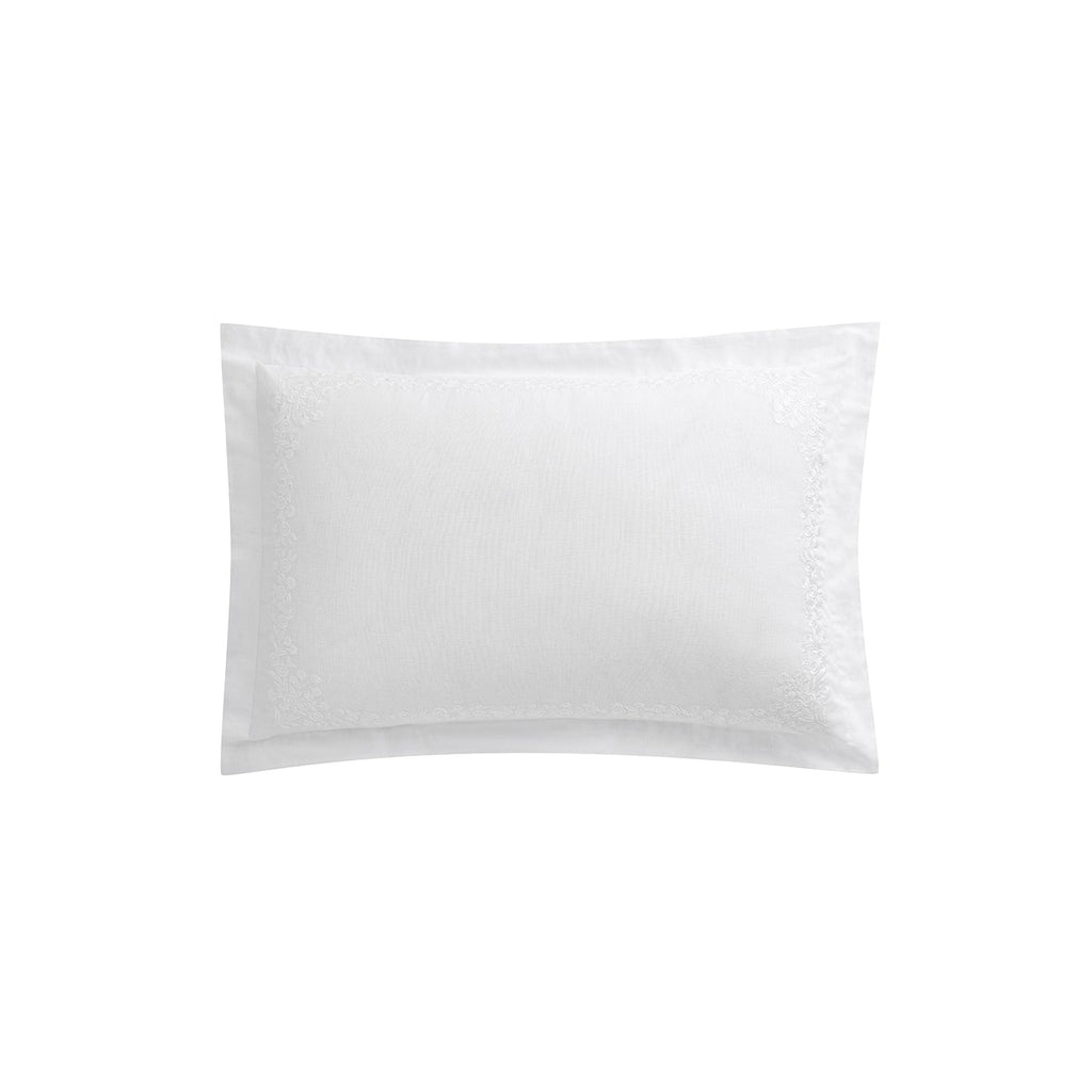Esmeralda White Floral Embroidered Linen Blend Regular Oxford Pillowcases - Pair