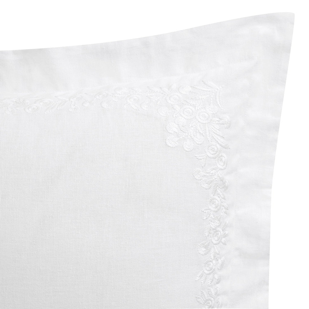 Esmeralda White Floral Embroidered Linen Blend Regular Oxford Pillowcases - Pair