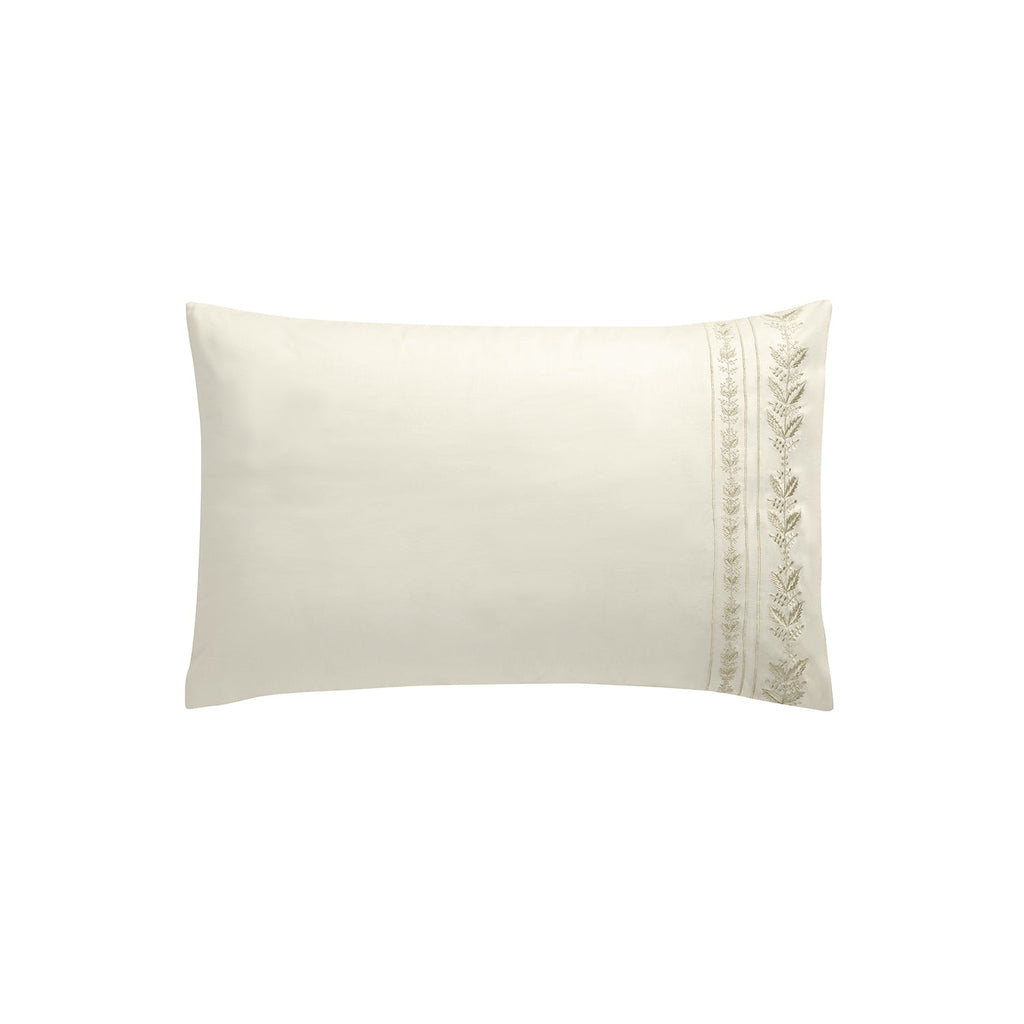 Gabrielle Ivory Leaf Embroidered 600 Thread Count Cotton Sateen Regular Pillowcases - Pair