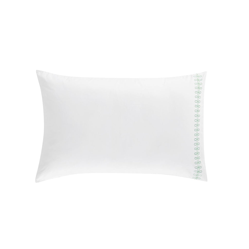 Milano Sea Spray Green Knot Embroidered 600 Thread Count Cotton Sateen Regular Pillowcases - Pair