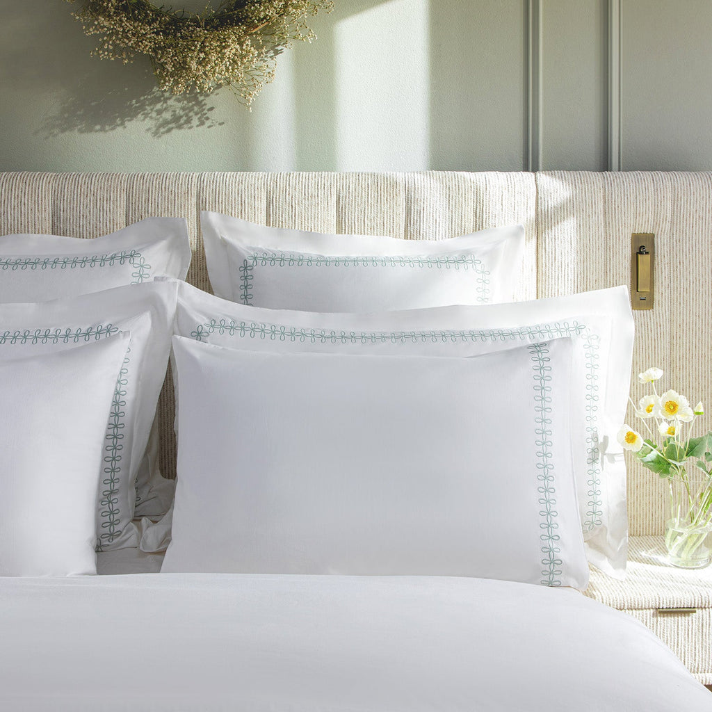 Milano Sea Spray Green Knot Embroidered 600 Thread Count Cotton Sateen Regular Pillowcases - Pair