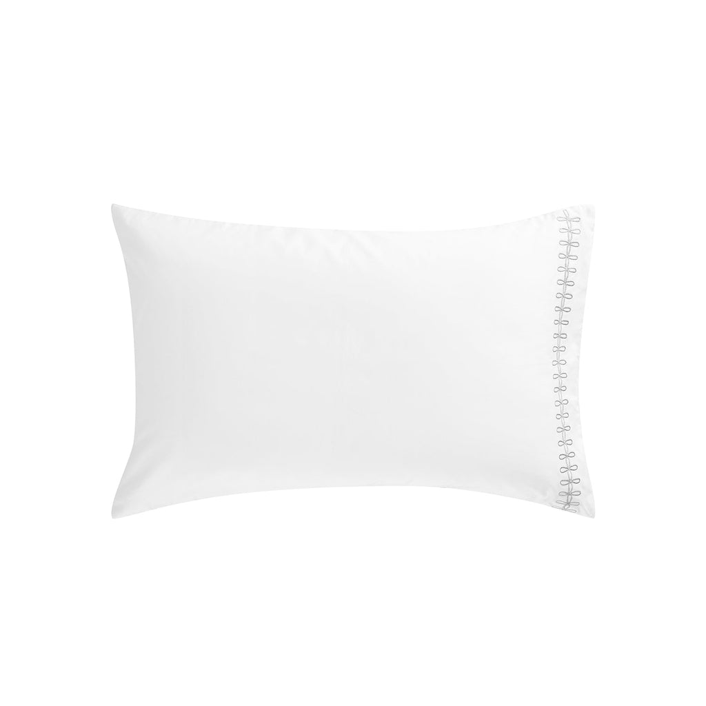 Milano Glacier Grey Knot Embroidered 600 Thread Count Cotton Sateen Regular Pillowcases - Pair