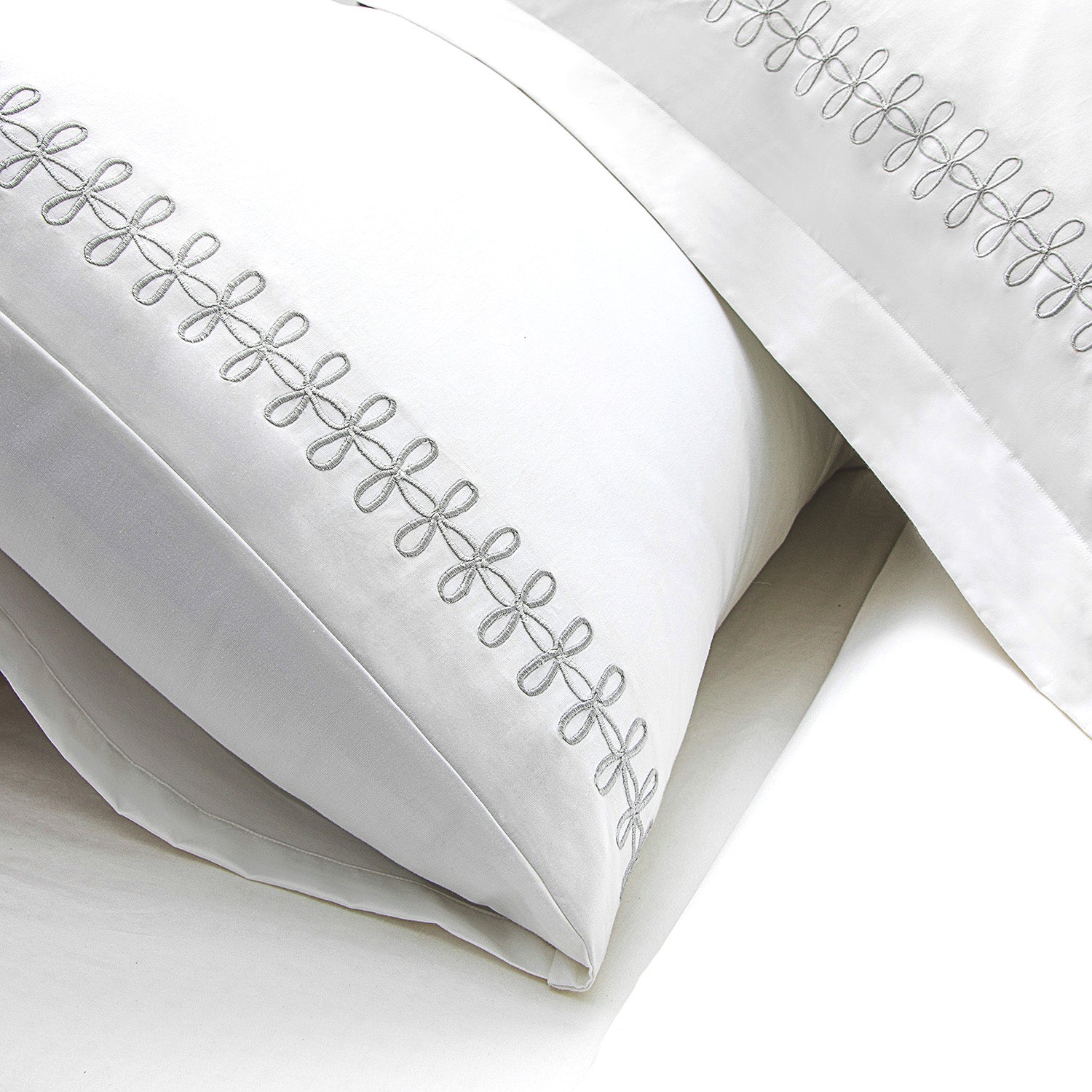 Milano Glacier Grey Knot Embroidered 600 Thread Count Cotton Sateen Regular Pillowcases - Pair