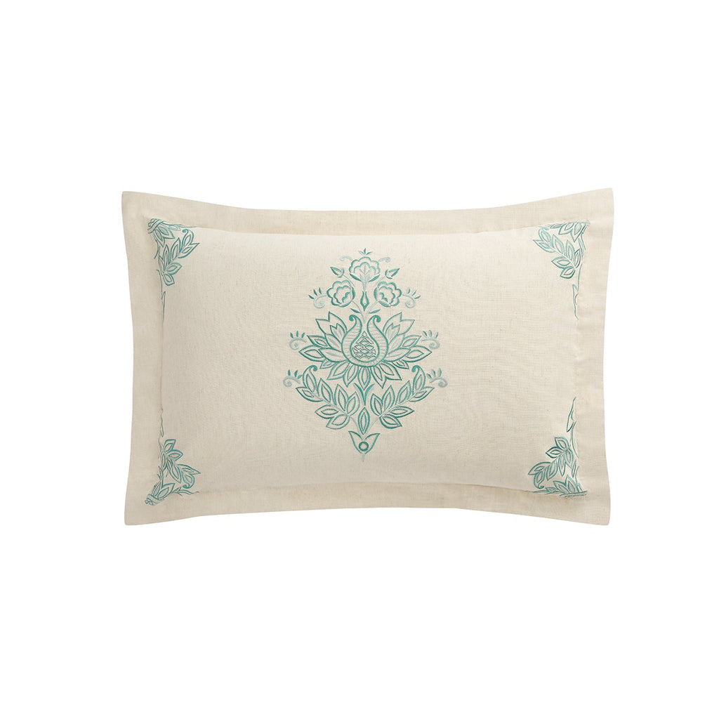 Isadora Teal Damask Embroidered Linen Blend Regular Pillowcases - Pair