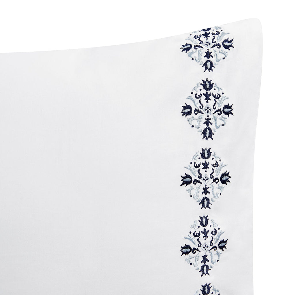 Kingsbury Navy & Powder Blue Heritage Embroidered 600 Thread Count Cotton Sateen Regular Pillowcases - Pair