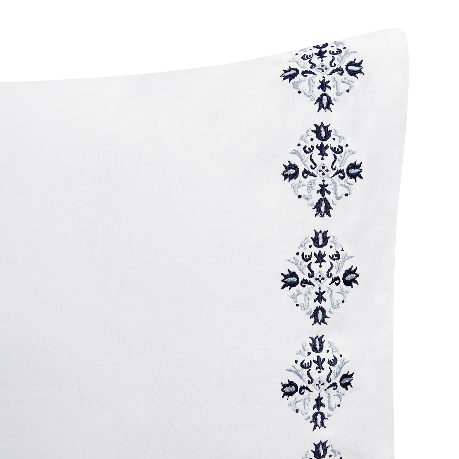 Kingsbury Navy & Powder Blue Heritage Embroidered 600 Thread Count Cotton Sateen Regular Pillowcases - Pair