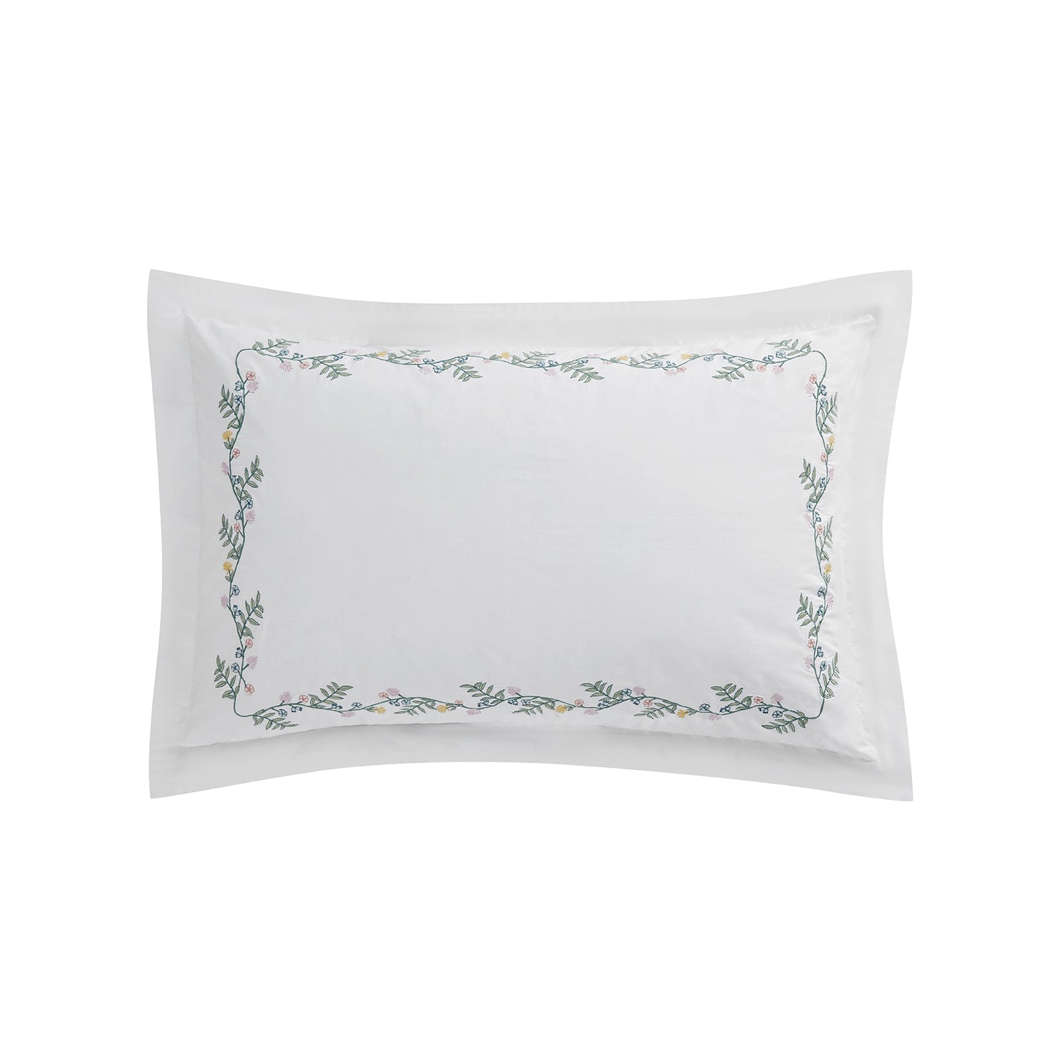 Meadow White Floral Embroidered 300 Thread Count Cotton Percale Regular Oxford Pillowcases - Pair