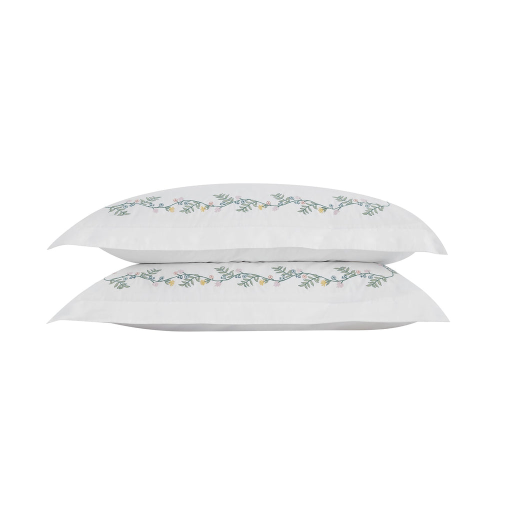 Meadow White Floral Embroidered 300 Thread Count Cotton Percale Regular Oxford Pillowcases - Pair