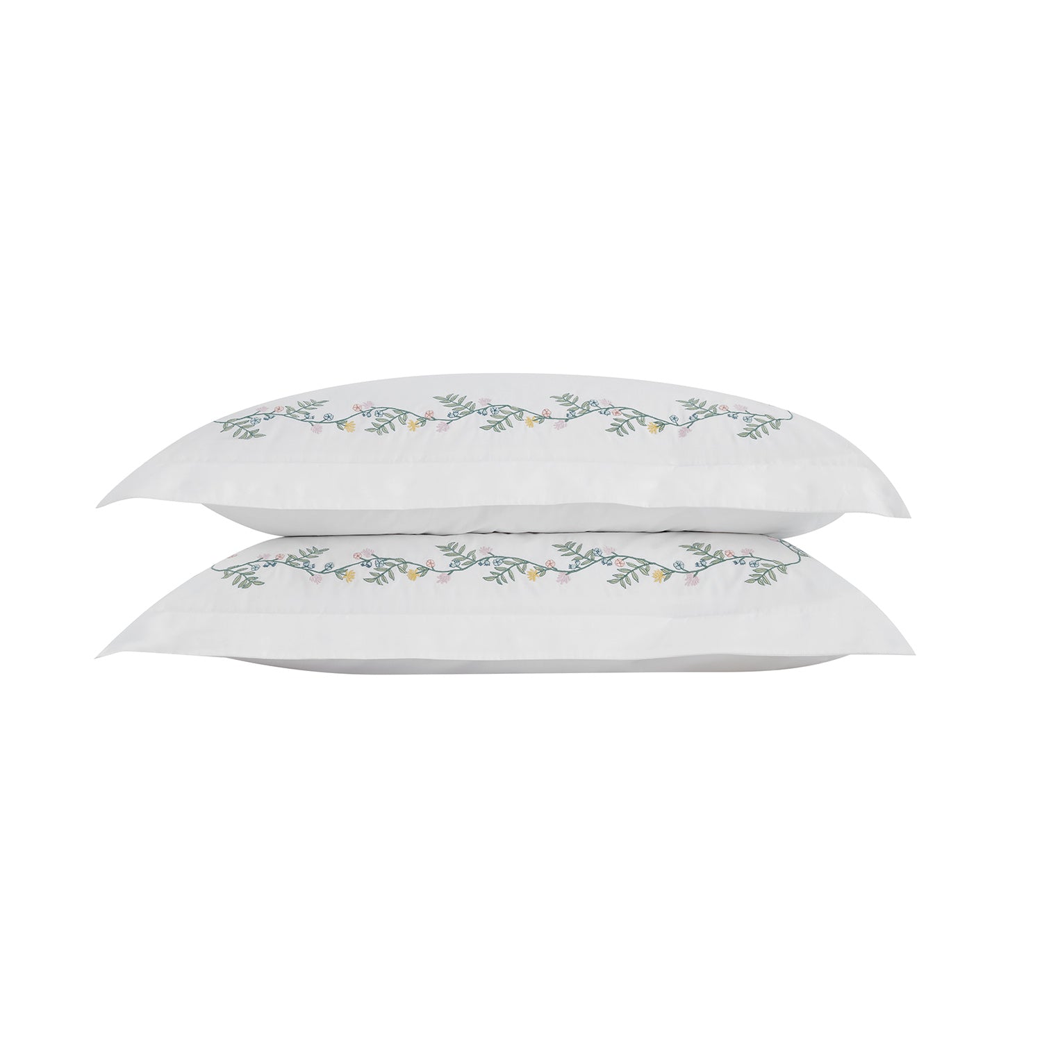 Meadow White Floral Embroidered 300 Thread Count Cotton Percale Regular Oxford Pillowcases - Pair