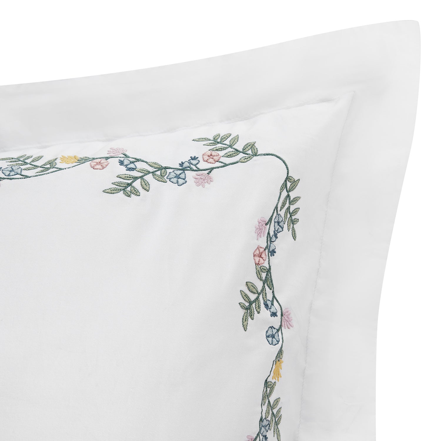 Meadow White Floral Embroidered 300 Thread Count Cotton Percale Regular Oxford Pillowcases - Pair