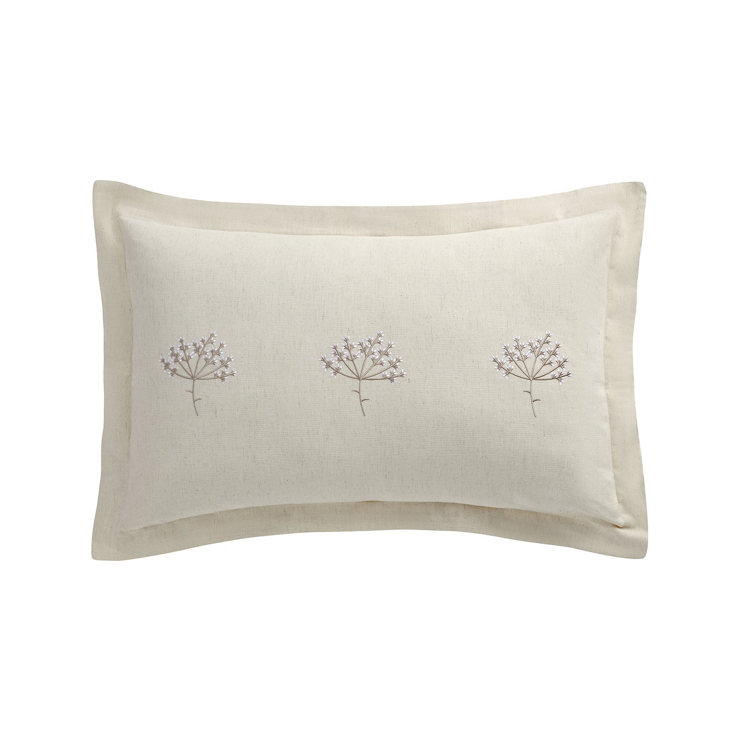 Meadow Cream Sprig Embroidered Linen Blend Regular Oxford Pillowcases - Pair