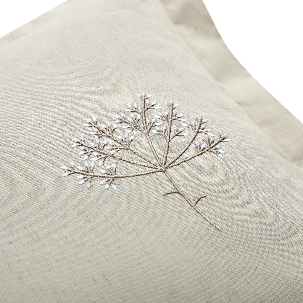 Meadow Cream Sprig Embroidered Linen Blend Regular Oxford Pillowcases - Pair