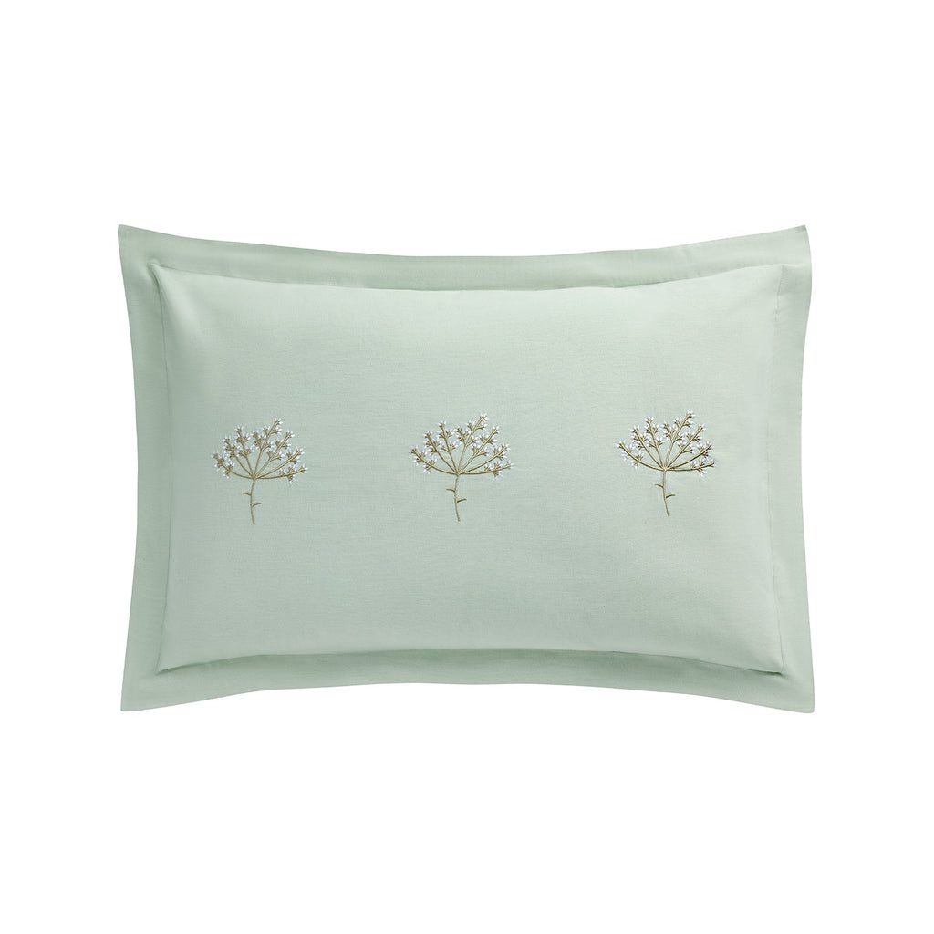 Meadow Seafoam Green Sprig Embroidered Linen Blend Regular Oxford Pillowcases - Pair