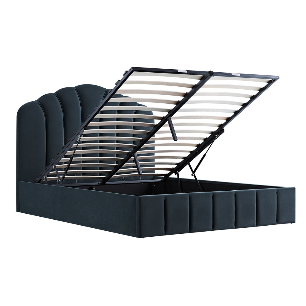 Hana Ottoman Storage Bed, Aegean Blue Velvet