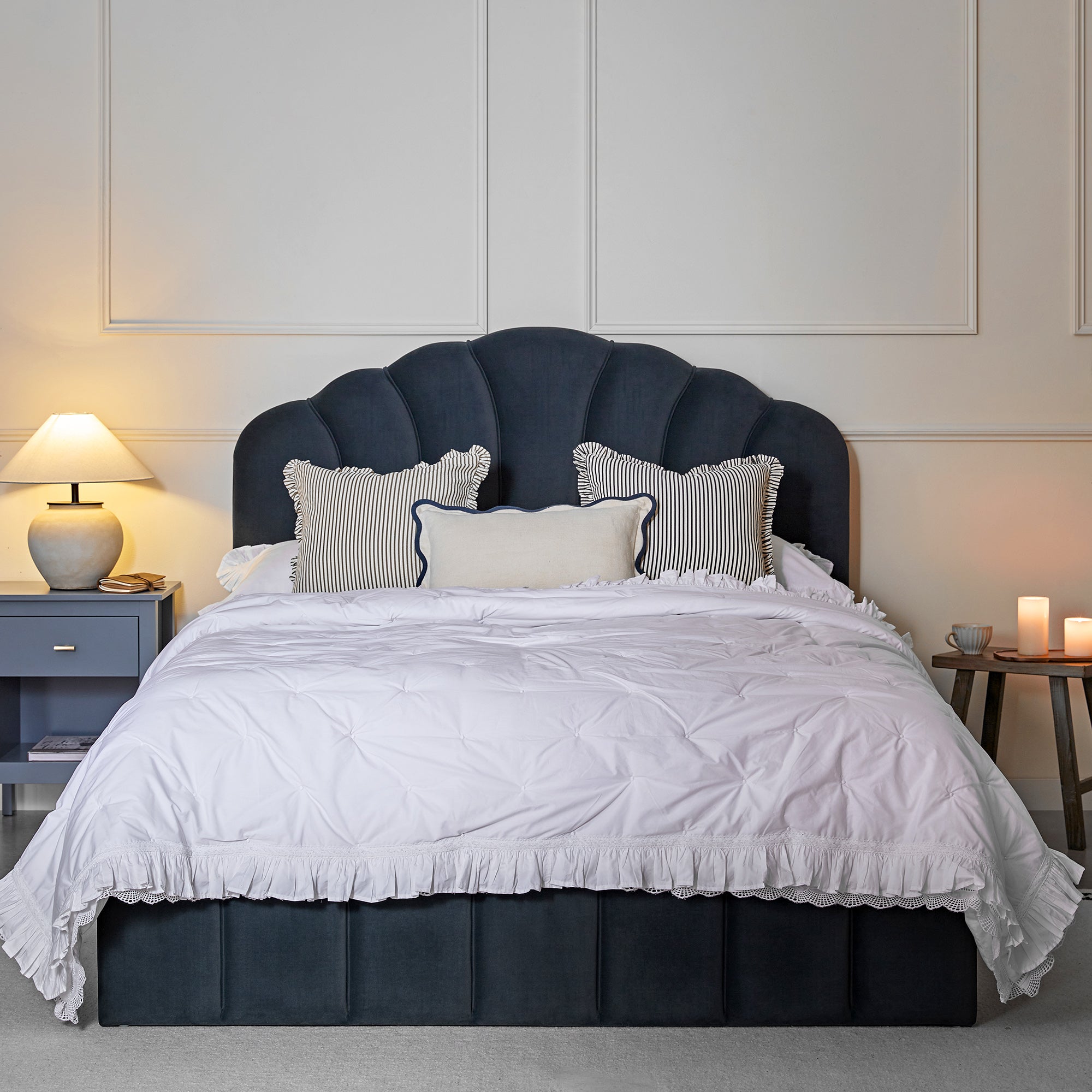 Hana Ottoman Storage Bed, Aegean Blue Velvet