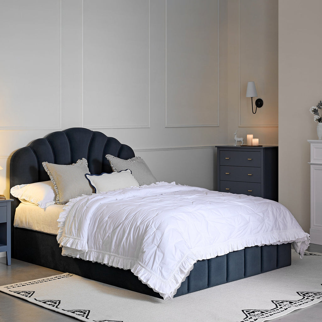 Hana Ottoman Storage Bed, Aegean Blue Velvet