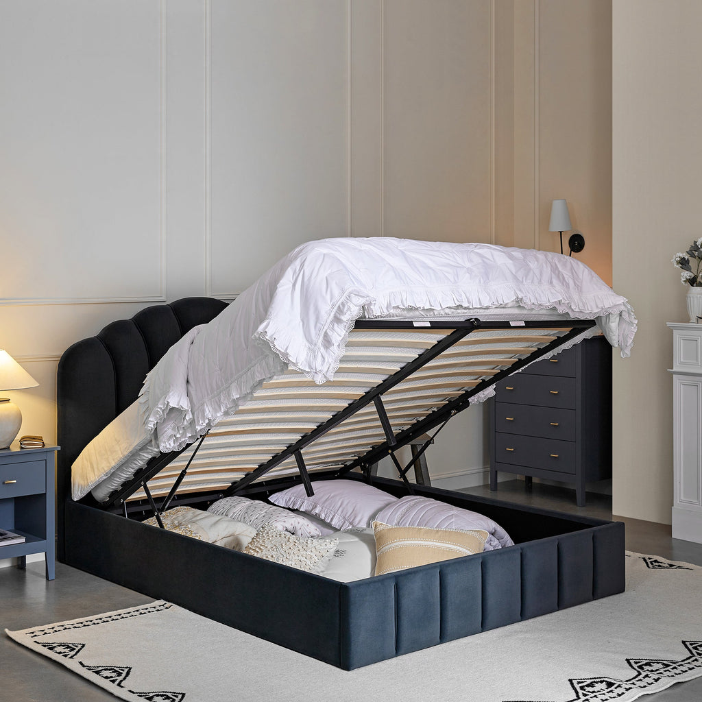 Hana Ottoman Storage Bed, Aegean Blue Velvet