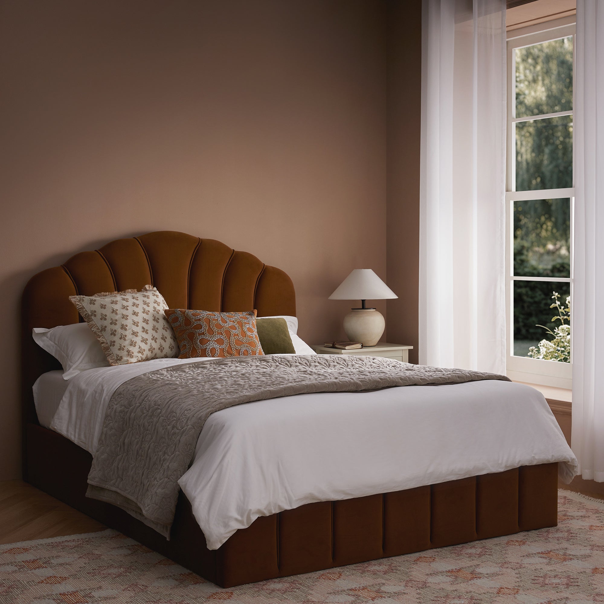 Hana Ottoman Storage Bed, Cinnamon Velvet
